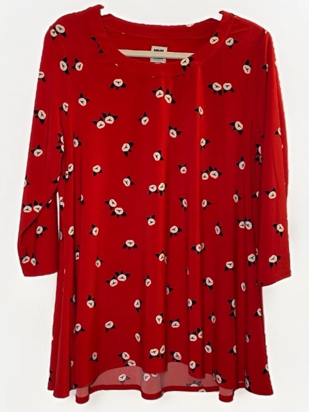 Anne Klein Women’s Large Red Floral Shirt Top Blouse 3/4 Sleeve Fall Work Office